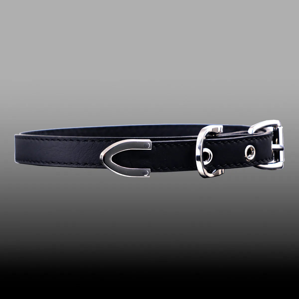 Black geometric cowhide leather collar with alloy pendant and adjustable 41-50cm fit