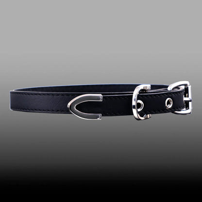Black geometric cowhide leather collar with alloy pendant and adjustable 41-50cm fit
