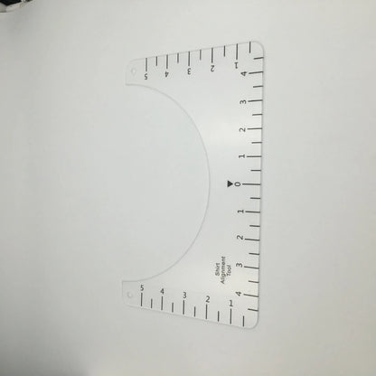 Transparent acrylic sewing patch ruler measuring 10x6 inches for T-shirt alignment