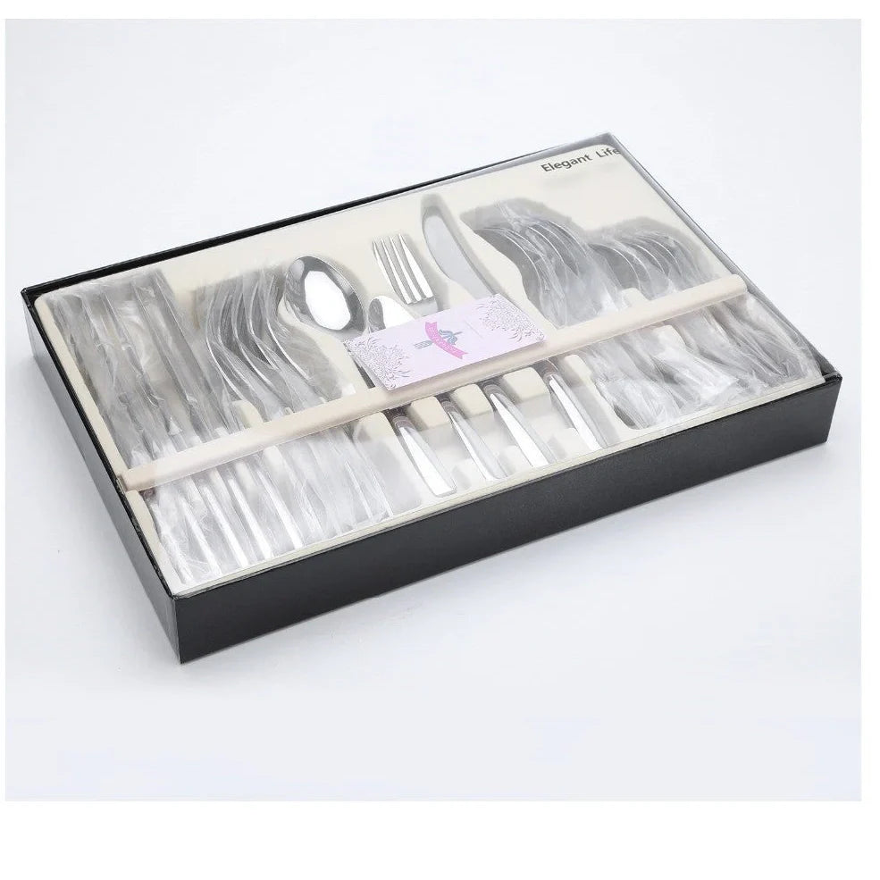 24-piece rice husk flatware set with dinner knives, forks, and spoons in gift box