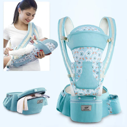 3-in-1 ergonomic baby carrier with multiple carry options, including front-facing and hip-hugging, designed for newborns to toddlers