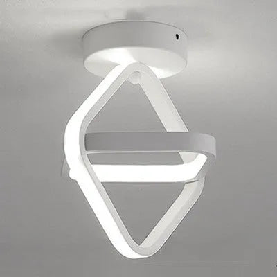 Modern round ceiling light with black metal frame and white acrylic shade, diameter 21cm.