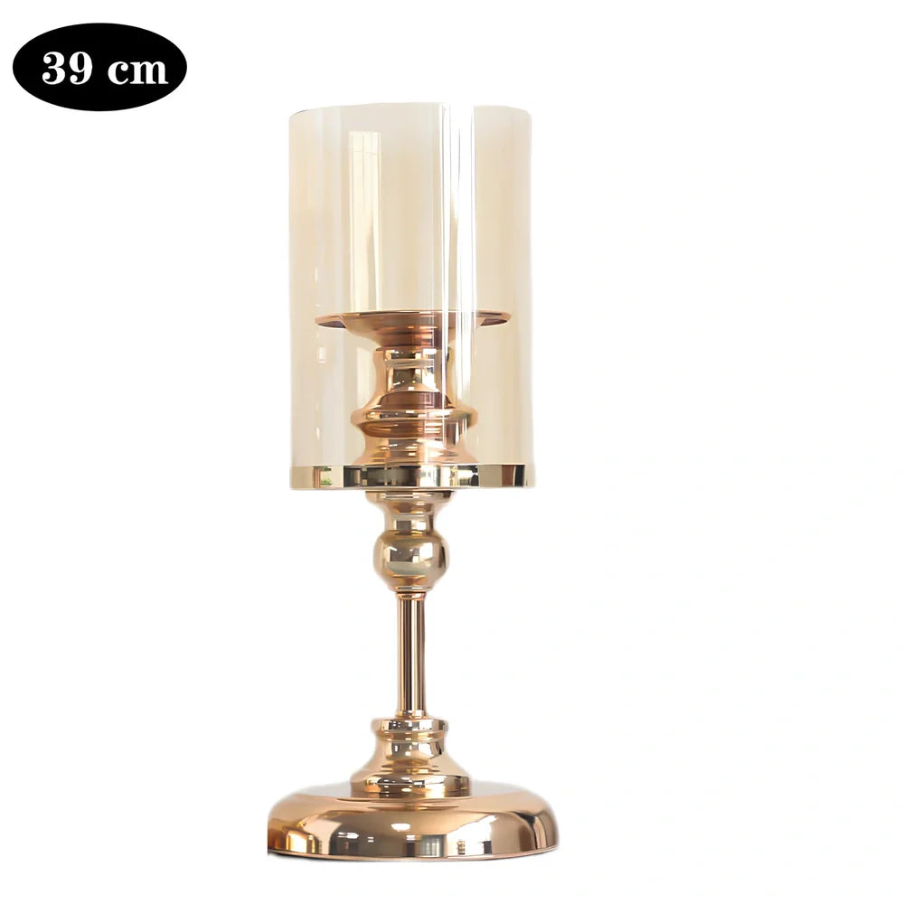 Champagne electroplated metal candlestick with 12cm diameter, French king colour, 8cm candle base