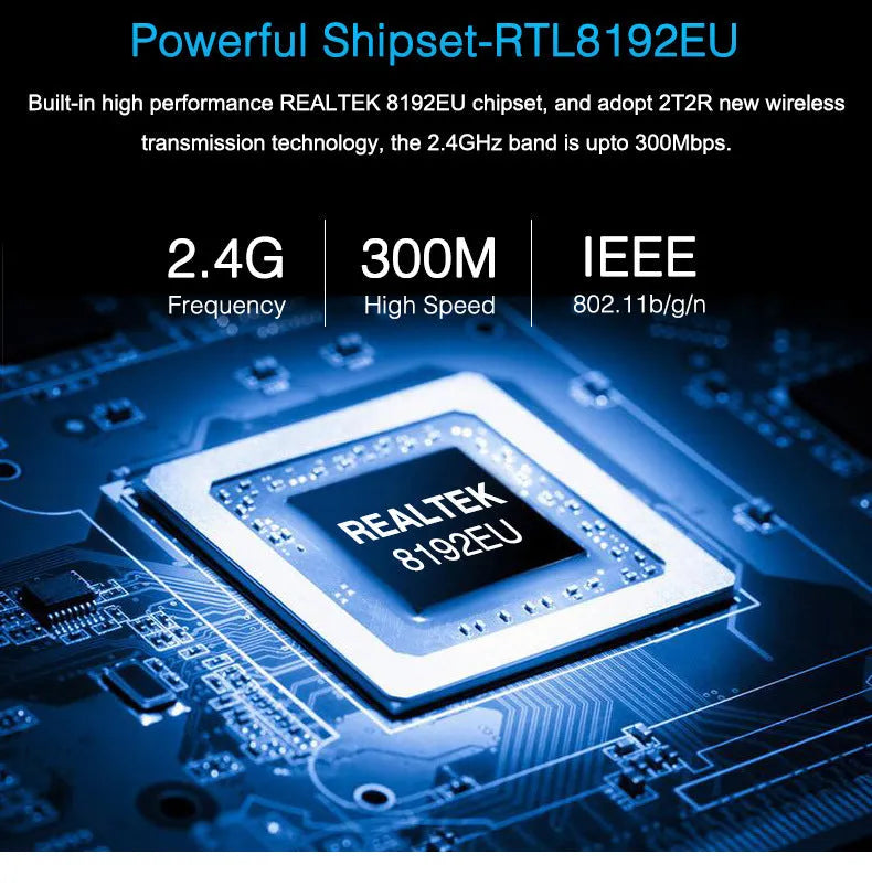Mini USB WiFi receiver 300M network card with RTL8192EU chip, black plastic and metal, 3.3 x 1.5 x 0.7cm