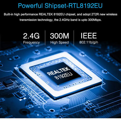 Mini USB WiFi receiver 300M network card with RTL8192EU chip, black plastic and metal, 3.3 x 1.5 x 0.7cm