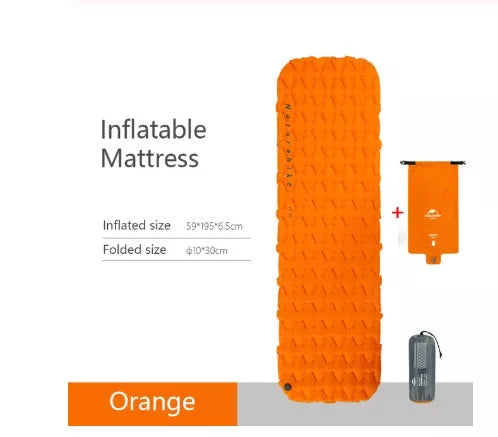 Blue and orange inflatable outdoor tent sleeping mat for camping