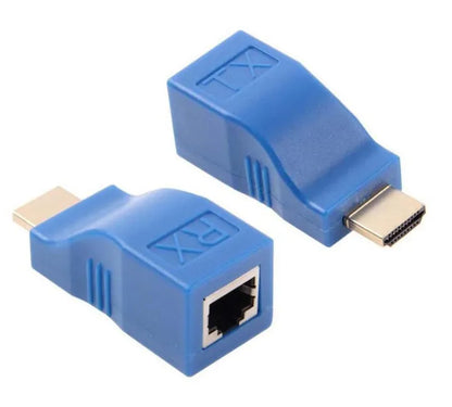 HDMI extender transmitter and receiver kit for sending 1080p video over Cat5e or Cat6 cable up to 30 metres.