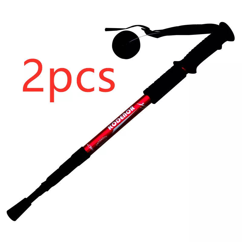 Ultra-light adjustable trekking poles in black, red, silver, and blue