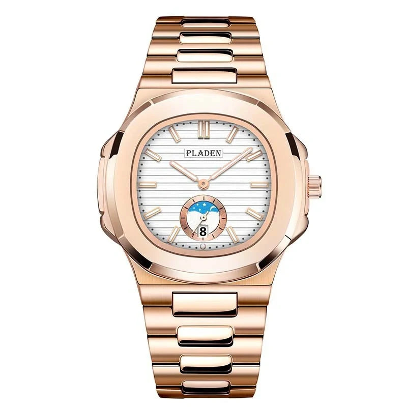 Men's stylish waterproof quartz watch with luminous display and stainless steel strap