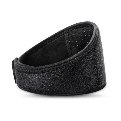 Black self-heating magnetic therapy neck guard with adjustable shoulder strap