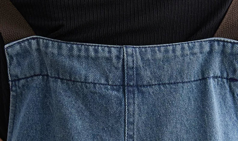 Women's Korean Spot Strap Spring Jeans in black and blue, high waist with multiple pockets