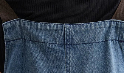 Women's Korean Spot Strap Spring Jeans in black and blue, high waist with multiple pockets