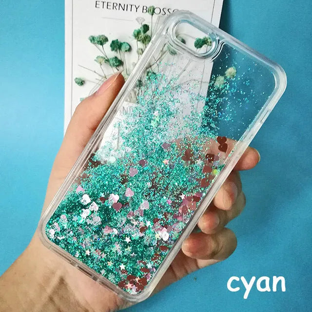 Quicksand squeezing toy iPhone case in TPU with cartoon animal design, shown in pink, cyan and purple shells