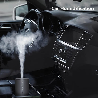 Compact aluminium humidifier with UV light, 65x65x115mm, black/green/purple colours, water tank visible