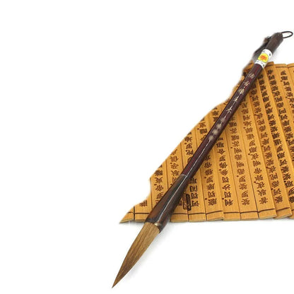 Wolf Hao traditional Chinese calligraphy brush set with steel rod handles and wolf hair nibs in multiple sizes.