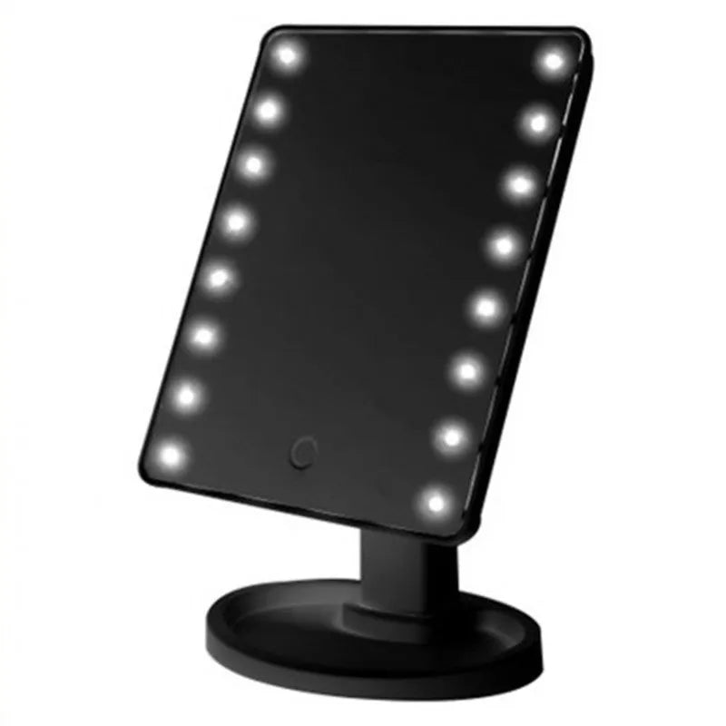 Tabletop cosmetic mirror with 360 degree rotation, touch induction control, 16 or 22 LED lamp beads, 17x22cm, in black, white or pink