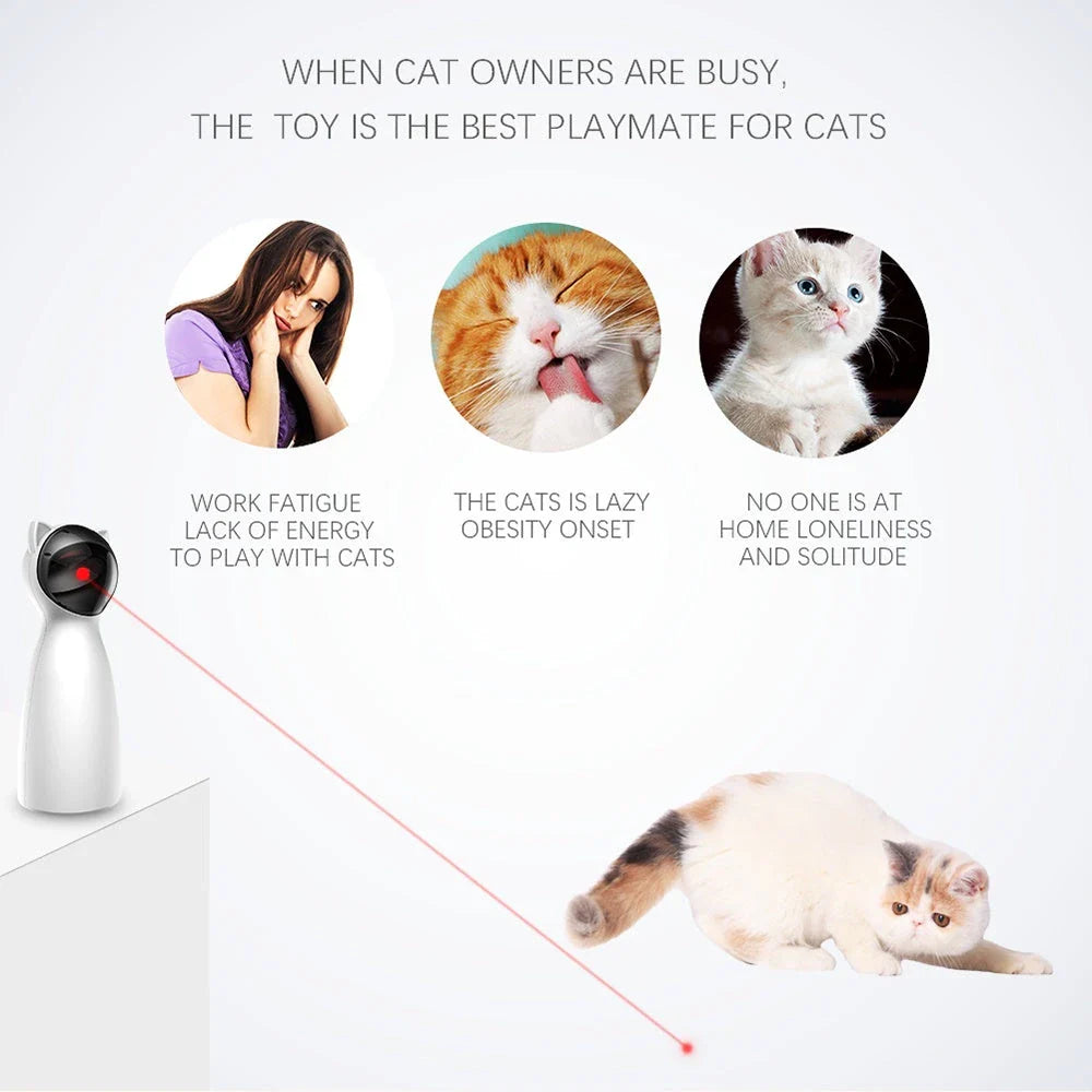 Automated cat laser pointer toy with adjustable range, designed to engage your cat's natural hunting instincts and provide physical and mental stimulation.