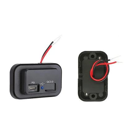 Black QC3.0 modified car charger with TYPE-C port for 36W fast charging in vehicles
