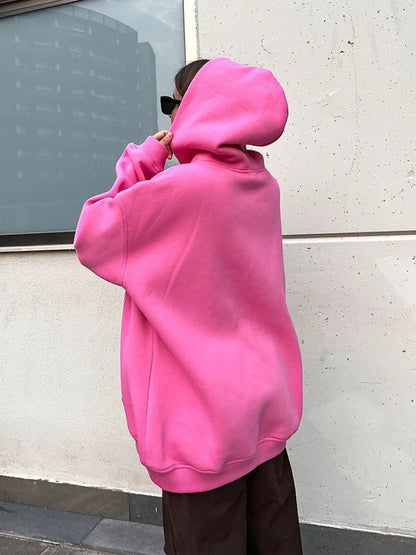 Street Boyfriend Style Polar Fleece Loose Pockets Hooded Sweater in various colors