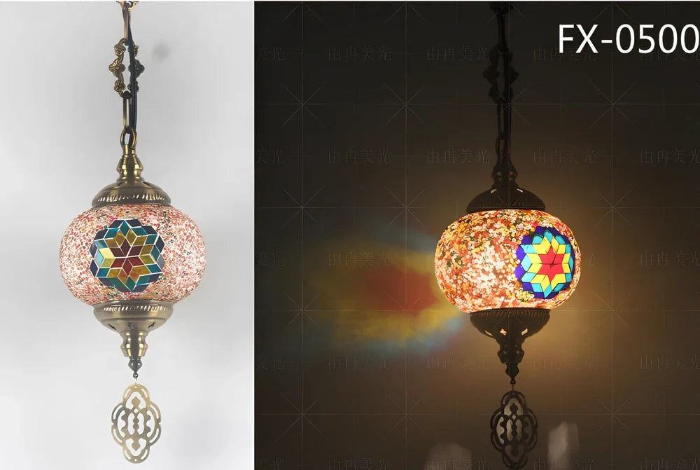 Turkish glass chandelier with 148mm shade and 1.2m adjustable cable on 10cm chassis