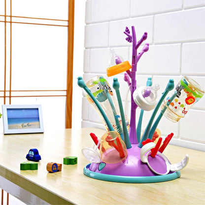 Portable baby bottle drying rack in purple green, compact and easy to clean