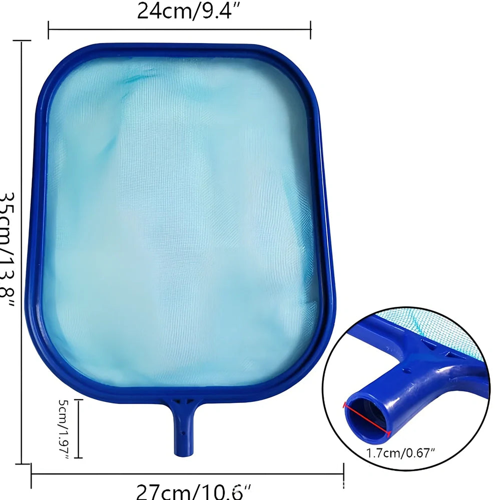 Swimming pool cleaning tool set with fine mesh head, ABS tubes, and connectors for debris removal