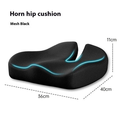 Memory foam office chair cushion with contoured waist support measuring 36x40x11cm in dark grey