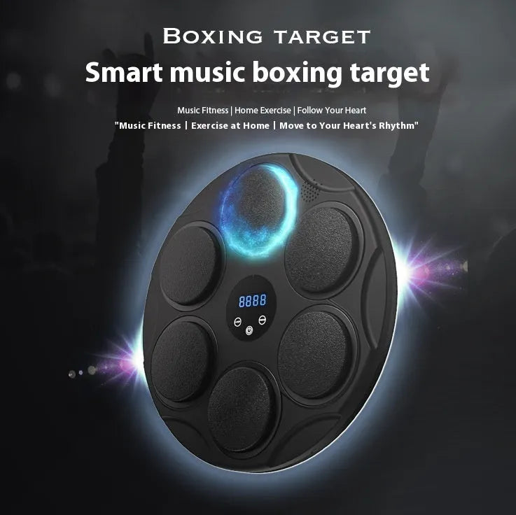 Smart Bluetooth Music Boxing Target Fitness Training Aid with coloured LED lights hanging design made from PU material for home gym cardio workout punch training equipment in black colour