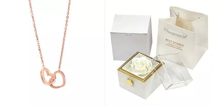 Rotating soap flower rose gift box with jewelry drawer in red, blue, lake blue, or pink