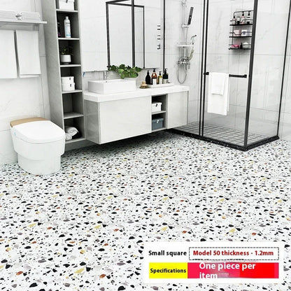 Self-adhesive vinyl flooring tile showing 30cm x 30cm dimensions with peel-and-stick backing visible