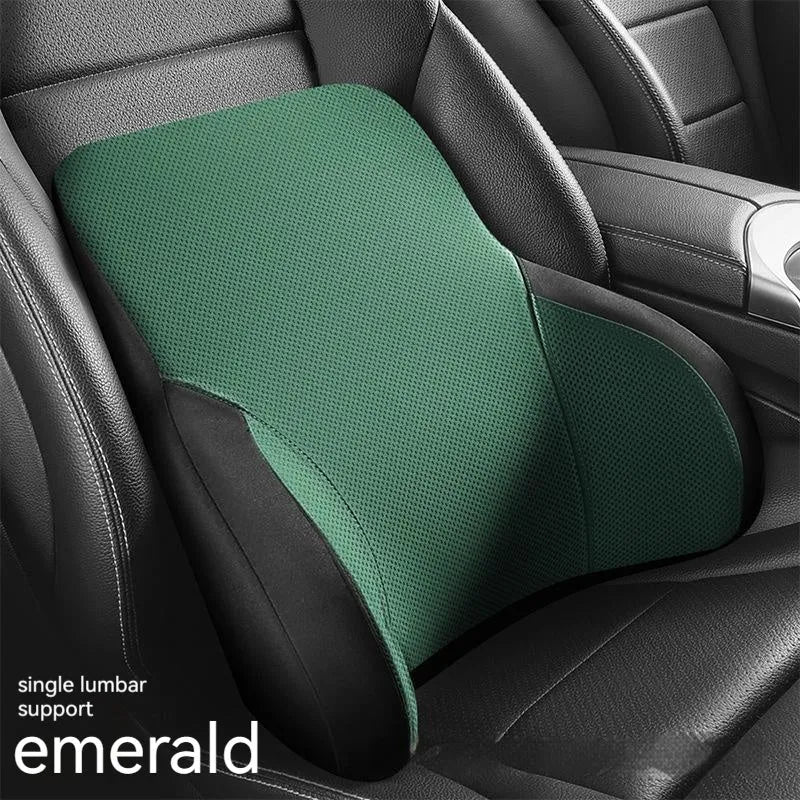 Memory foam car lumbar support pillow and headrest set in knitted fabric with hydrophobic latex filler