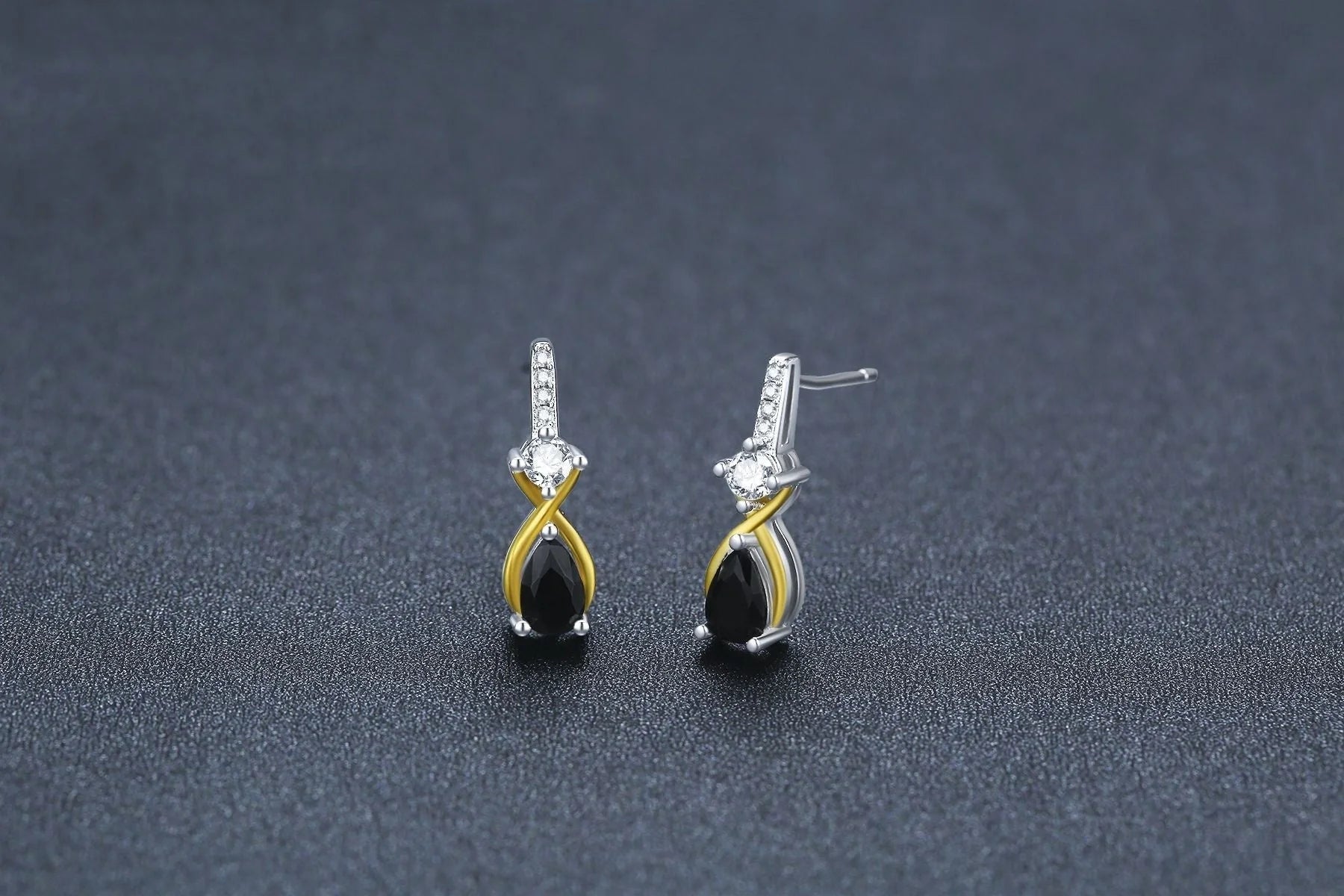 Elegant black copper water drop zircon earrings for women