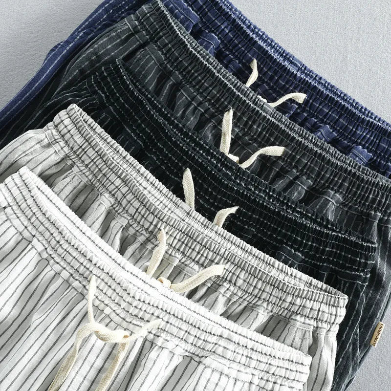 Men's striped casual shorts in cotton with micro elasticity, available in multiple colours and sizes up to 6XL