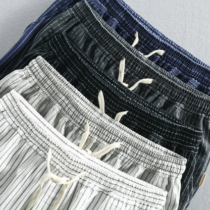 Men's striped casual shorts in cotton with micro elasticity, available in multiple colours and sizes up to 6XL