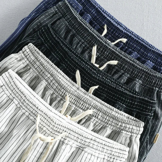 Men's striped casual shorts in cotton with micro elasticity, available in multiple colours and sizes up to 6XL