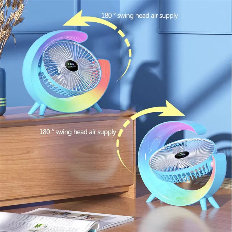 Bright Night Light Charging Fan with USB portability and colorful ambient lights