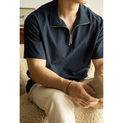 Men's loose-fit short sleeve T-shirt in cedar green, made from quick-drying ice silk polyester fabric.