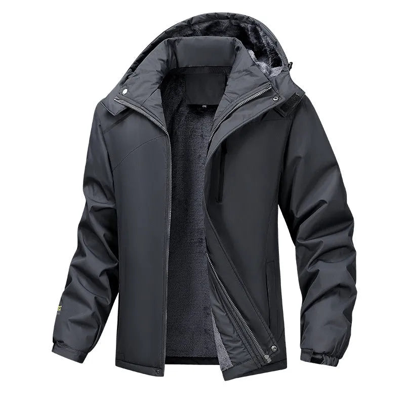 Men's plus size hooded coat in polyester offering windproof and waterproof protection