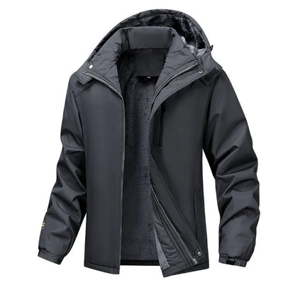 Men's plus size hooded coat in polyester offering windproof and waterproof protection