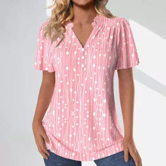 V-neck long sleeve blouse in striped or plaid design, available in multiple colors
