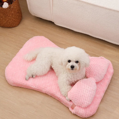 Soft plush pet bed mat with pillow in grey, khaki, or pink, sizes S to XL from 40x30x6cm to 100x60x8cm