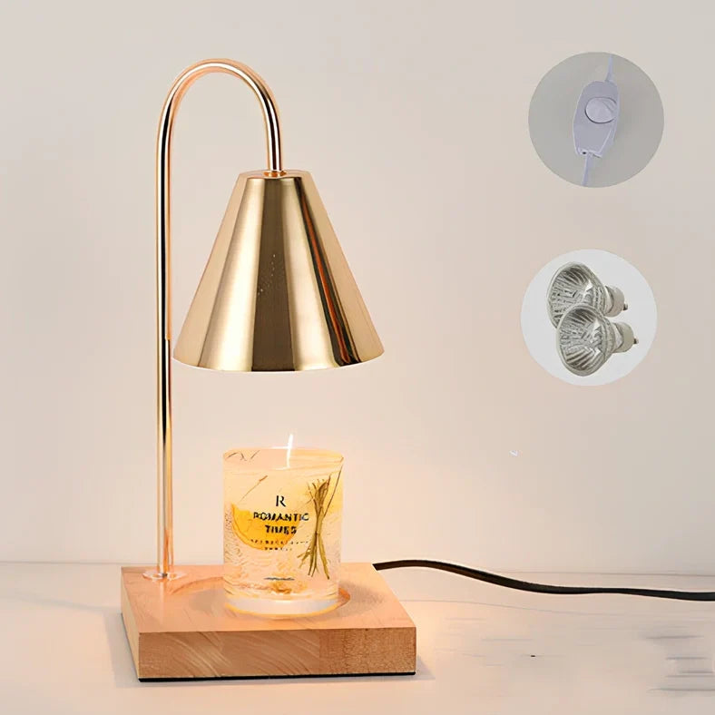 Log aromatherapy melting wax lamp measuring 37cm tall with natural wood base and white lampshade