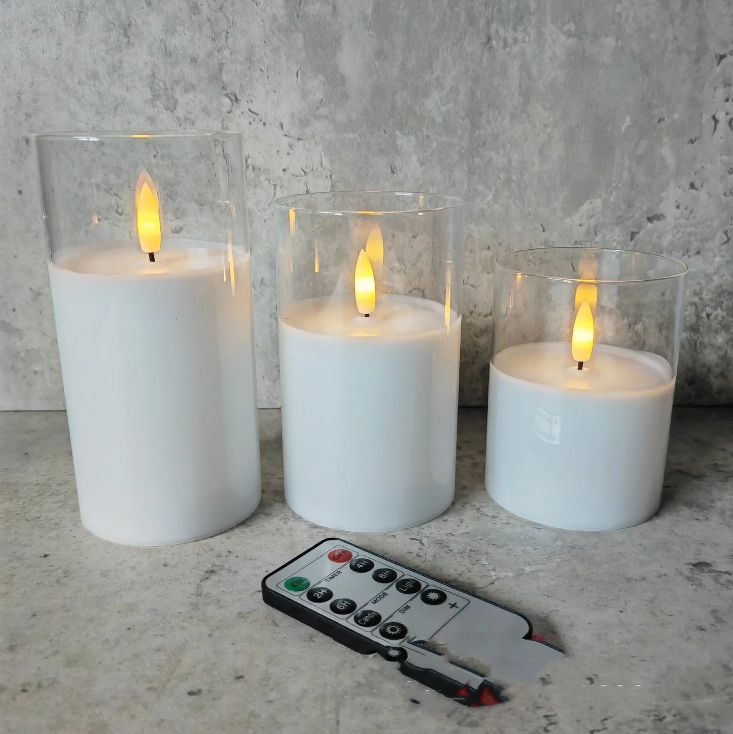 Electroplated glass LED electronic candle with gold finish and realistic flame simulation