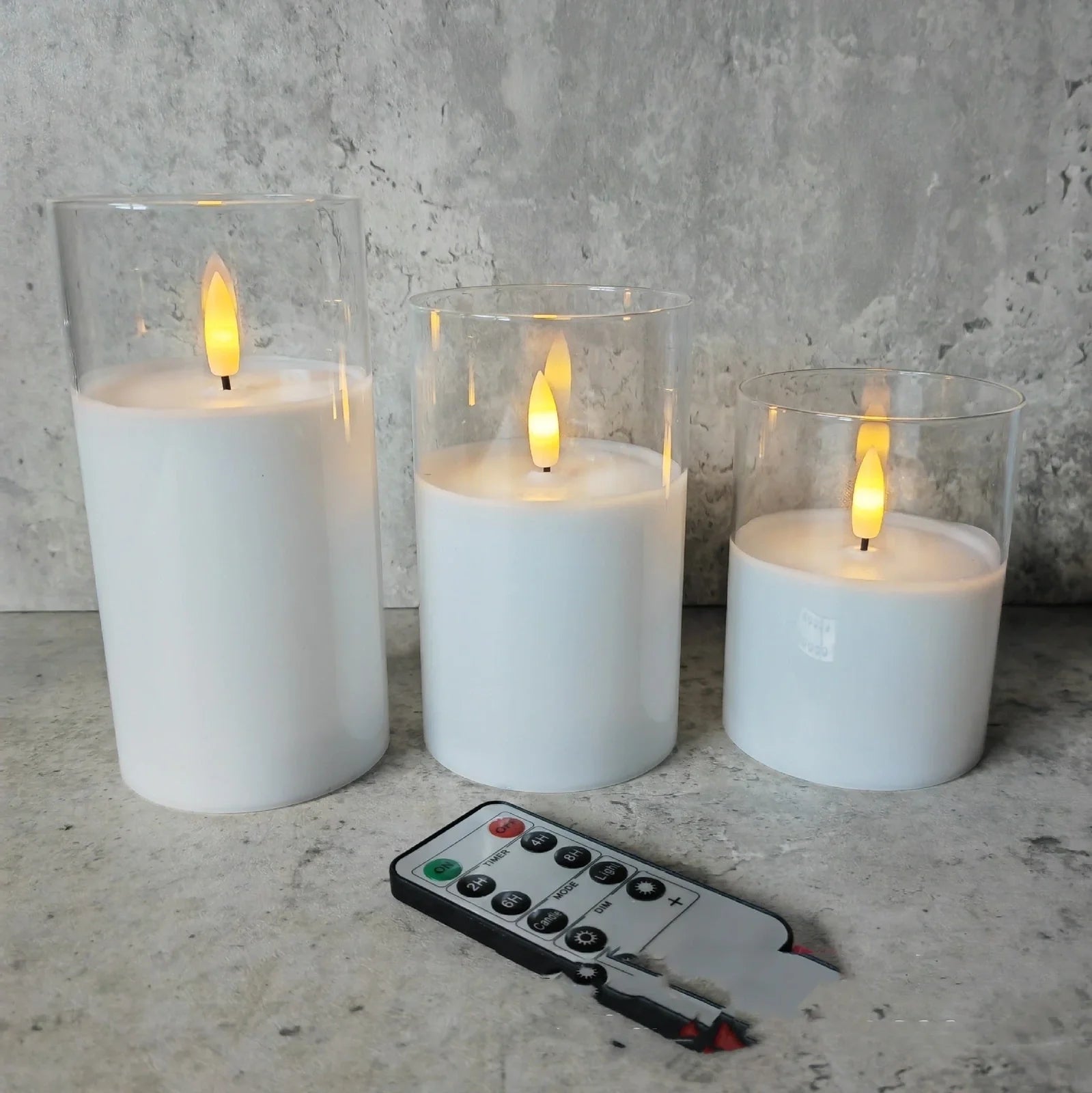 Electroplated glass LED electronic candle with gold finish and realistic flame simulation