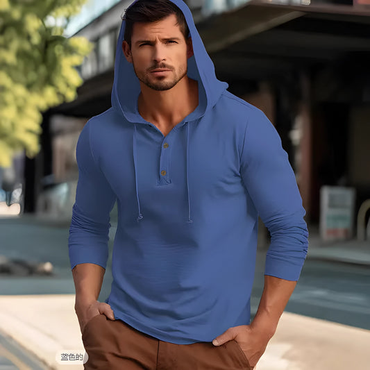 Casual cotton pullover hoodie in light green shown on a model