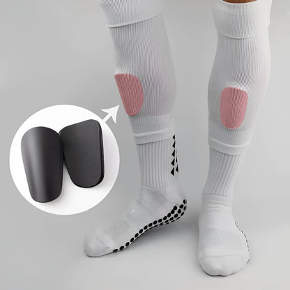 PU mini shin guards for football and running sports in black and blue colours