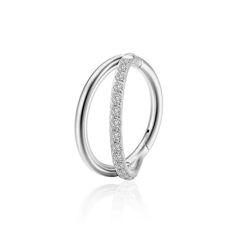 Titanium alloy fork nose ring with diamond treatment in silver finish, showing 1.2mm diameter and fork design