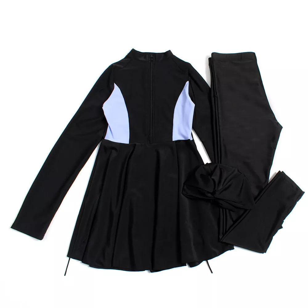 Conservative three-piece Muslim swimsuit for women in black, sizes S to 3XL