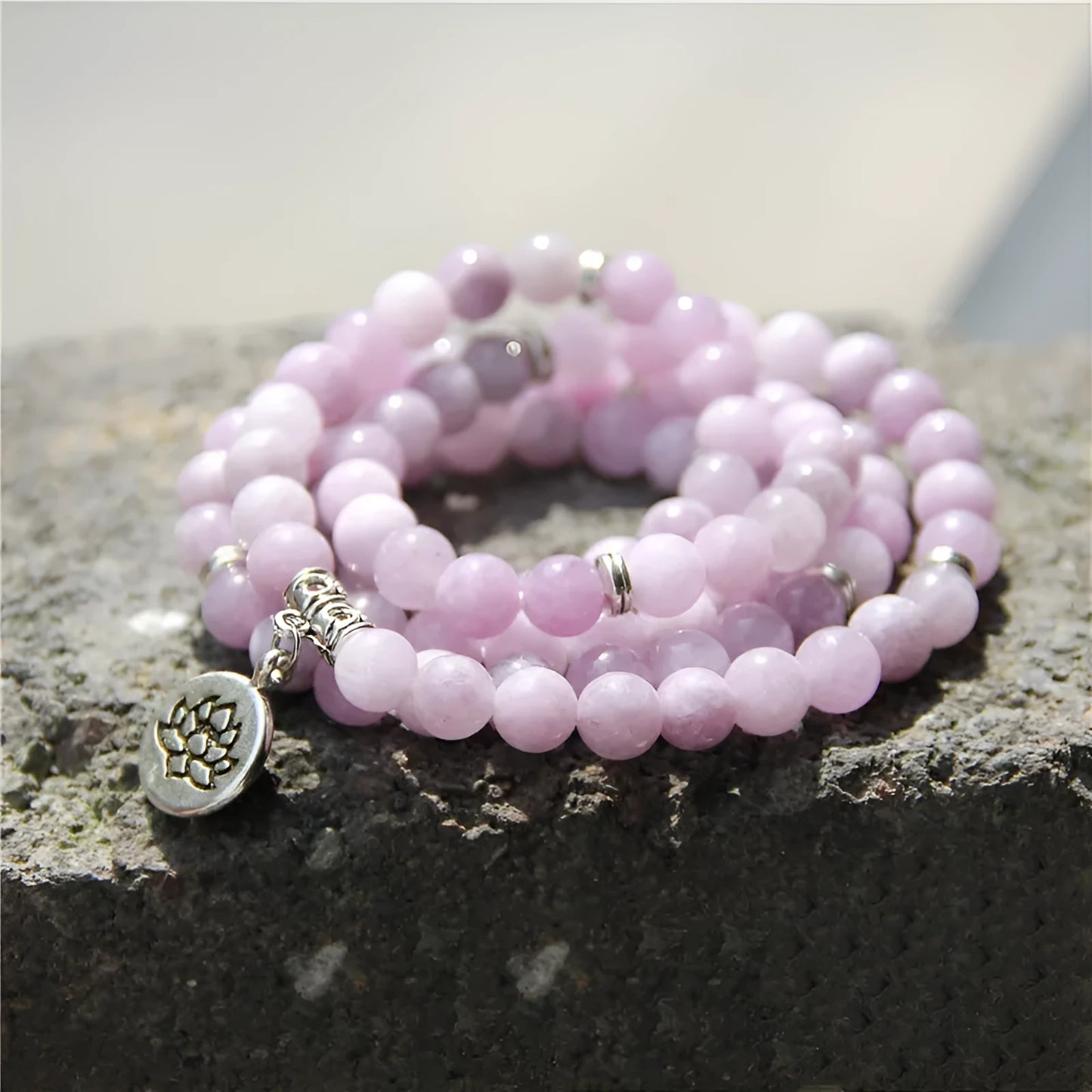 Natural stone women's bracelet with lotus design in a vintage geometric shape.