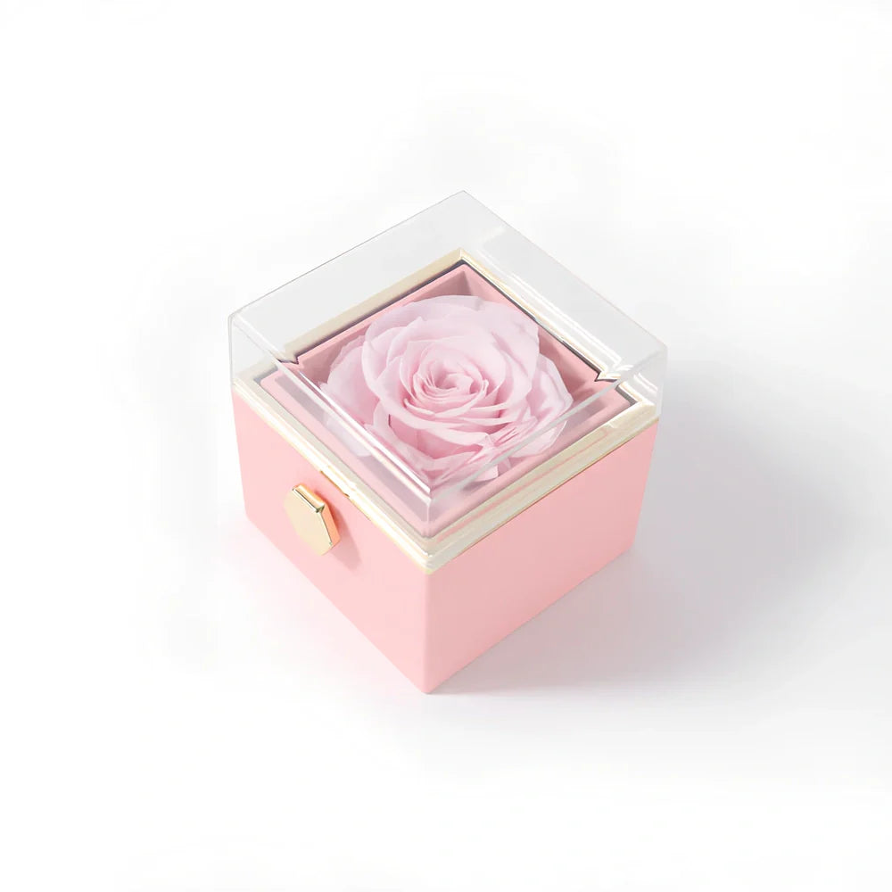 Acrylic rotating rose jewelry box in sapphire blue, 10cm diameter with three-layer storage and carrying bag